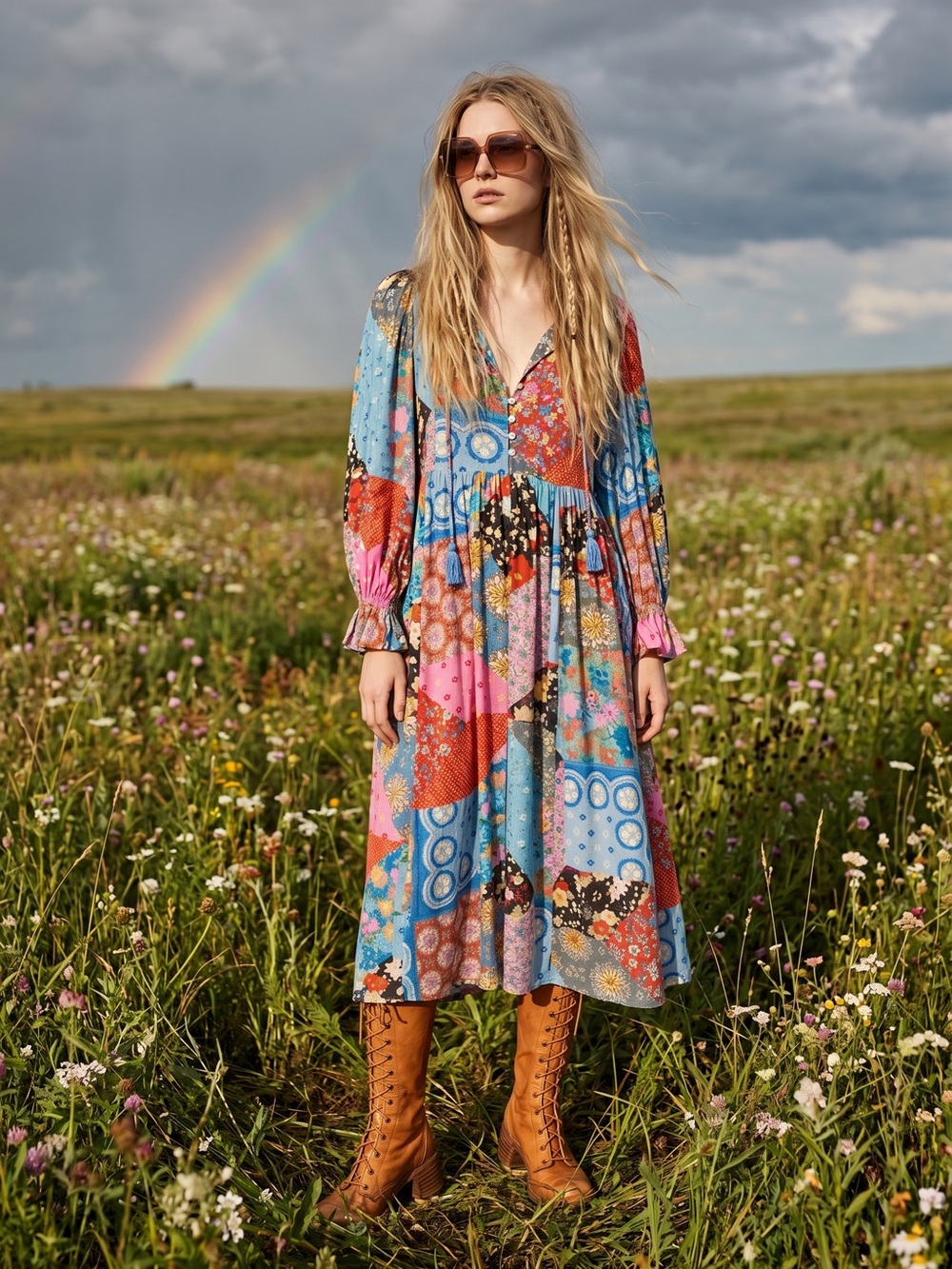 Spell & the Gypsy Bohemian Patchwork 70s Witchy Cha Cha Maxi Dress Size Medium - Picture 2 of 16